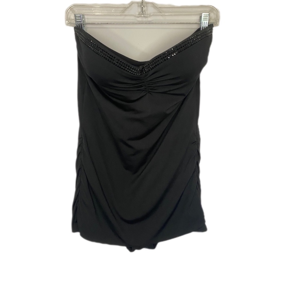 Carmen Marc Valvo One Piece bandeau Swim Dress Swimsuit Size 12 Padded Bling
